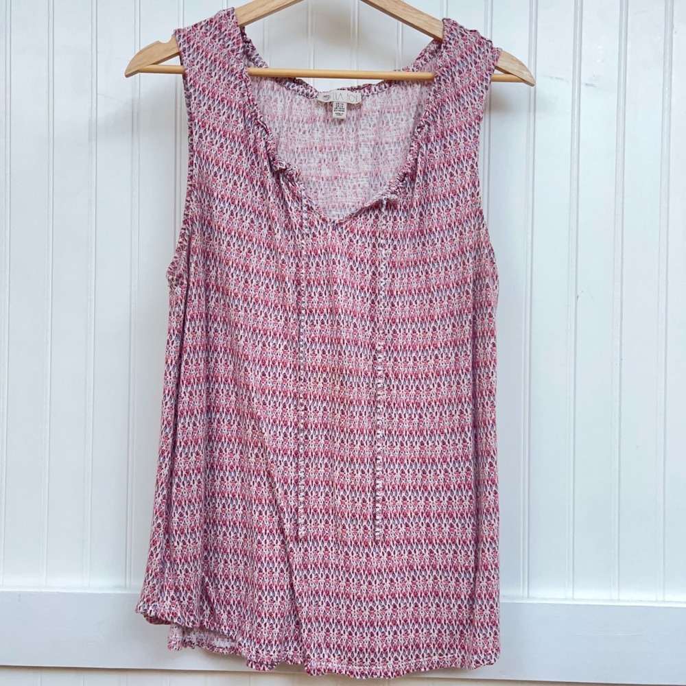 Lila Rose Blouse Women's Coquette Sleeveless  Colorful Crinkle V-Neck Size 1X